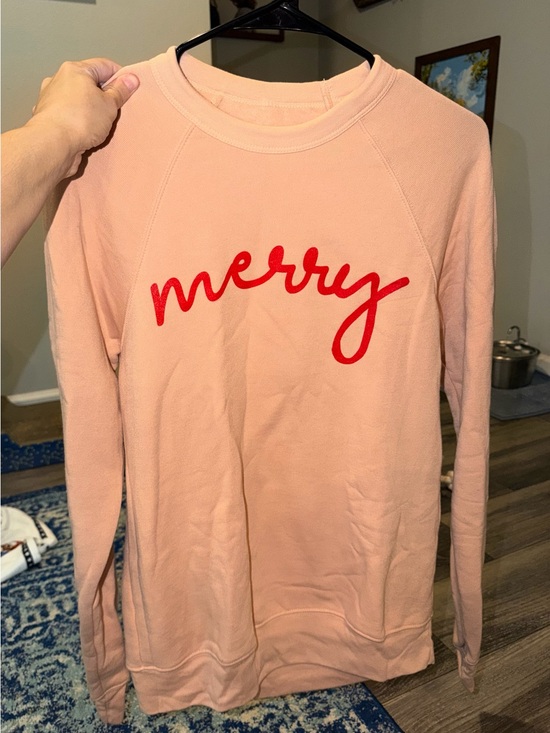 No brand Sweaters - Peach Crewneck Sweater with Red 'merry' Script